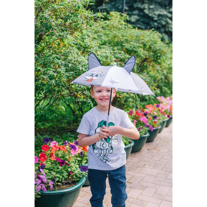 Зонт детский механический "Енотик", r=26см, цвет белый/серый