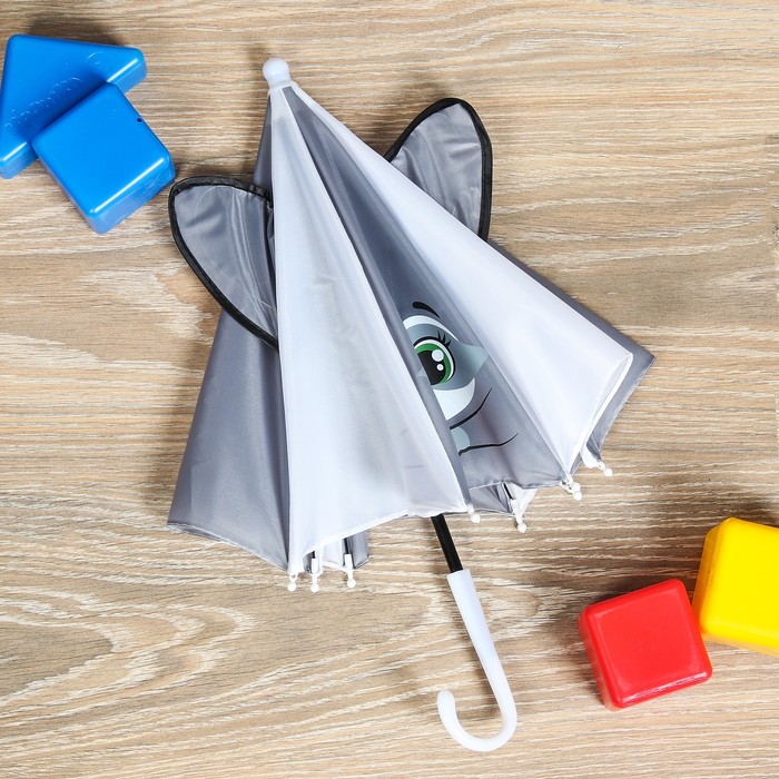 Зонт детский механический "Енотик", r=26см, цвет белый/серый