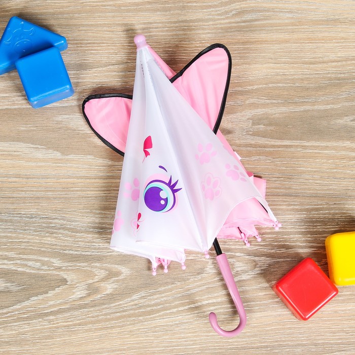 Зонт детский полуавтоматический "Кошечка", r=26см, с ушками, цвет розовый