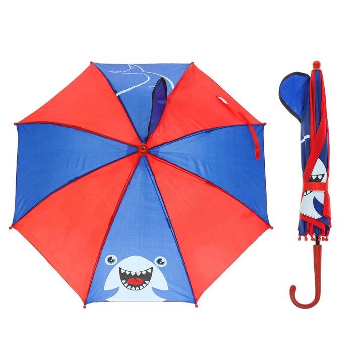 Зонт детский "Акула", полуавтоматический, с плавником, r=26см, цвет красный/синий