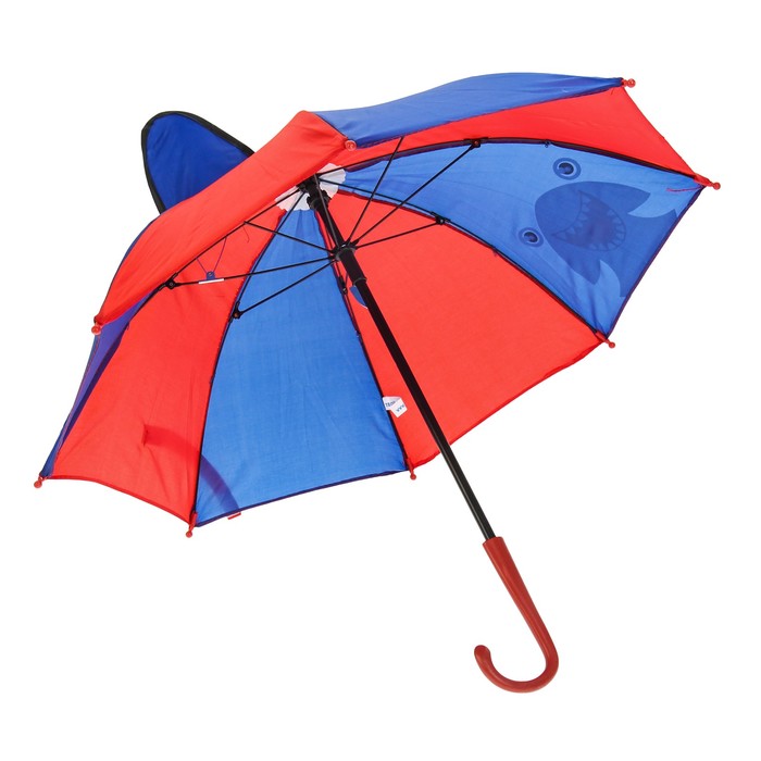 Зонт детский "Акула", полуавтоматический, с плавником, r=26см, цвет красный/синий