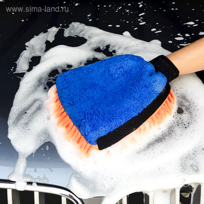 Варежка для мытья авто, 25×19 см, двухсторонняя, микс губка варежка для мытья машины 22х15 см