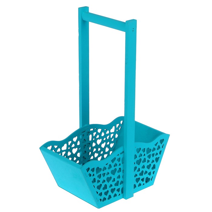 Ящик для цветов и подарков "Корзинка с сердечками", бирюзовый, 24х12.5х36см