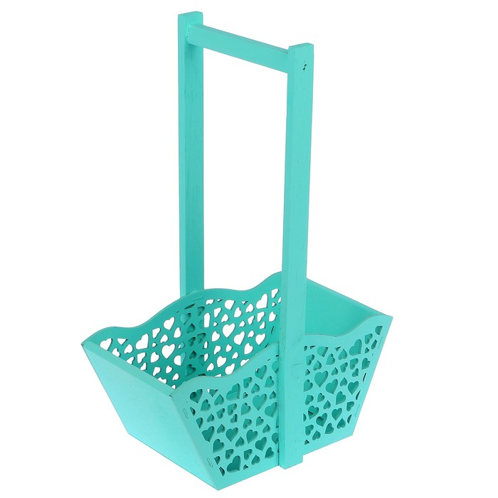 Ящик для цветов и подарков "Корзинка с сердечками", тиффани, 24х12.5х36см