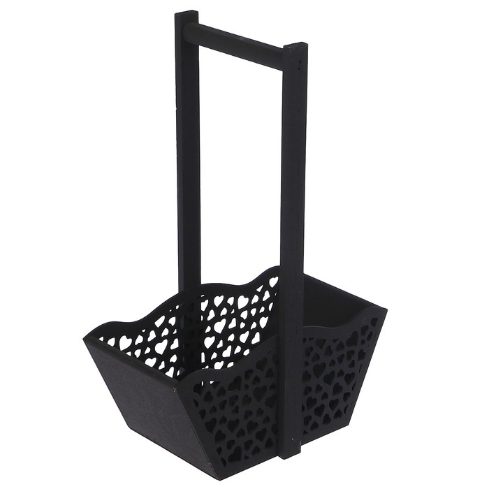 Ящик для цветов и подарков "Корзинка с сердечками", тёмно- серый, 24х12.5х36см