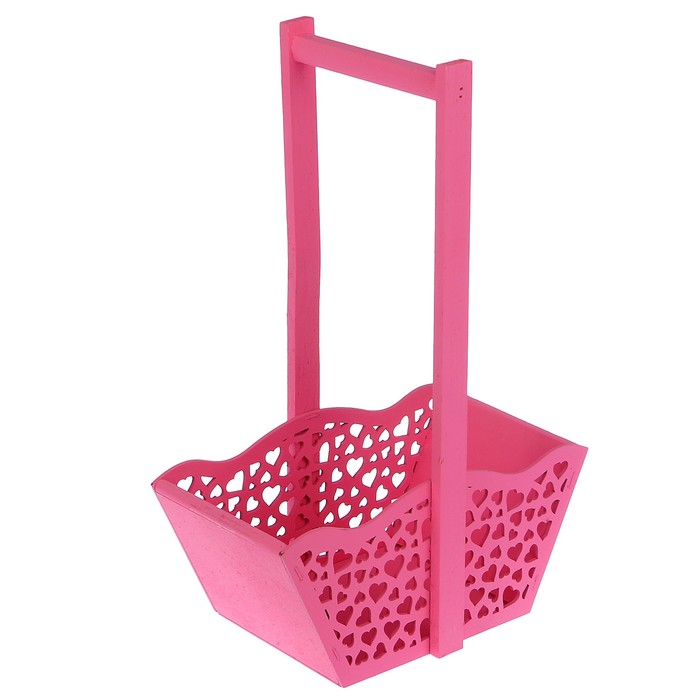 Ящик для цветов и подарков "Корзинка с сердечками", розовый, 24х12.5х36см