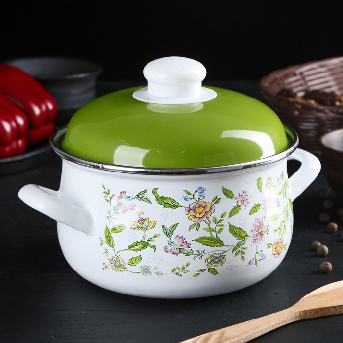 Кастрюля 2 л "Полевые цветы", 16 см, эмалированная крышка