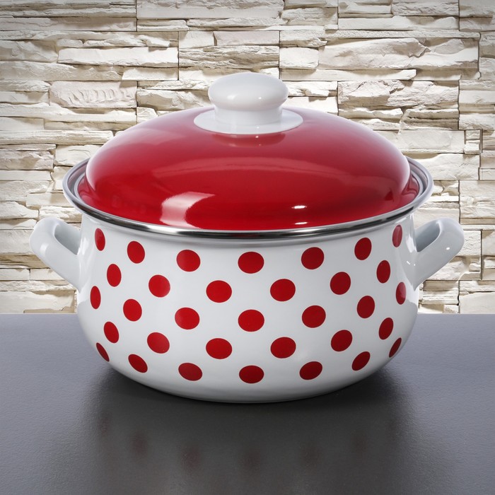 Кастрюля 3 л "Горошек", 18 см, эмалированная крышка