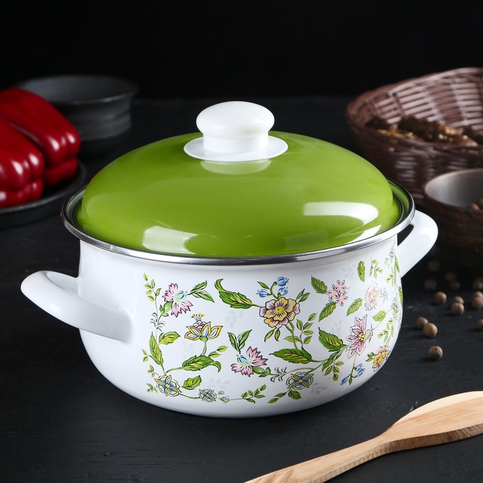Кастрюля 3 л "Полевые цветы", 18 см, эмалированная крышка