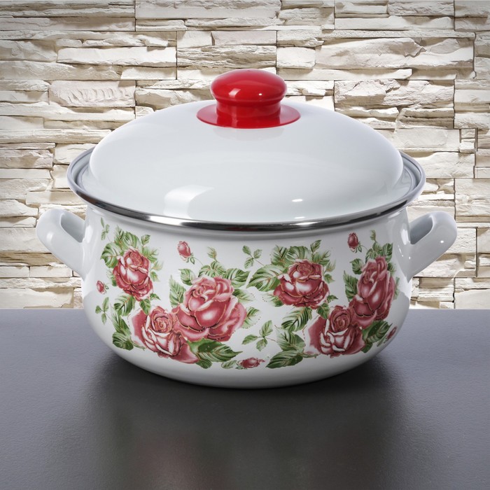 Кастрюля 3 л "Роза", 18 см, эмалированная крышка