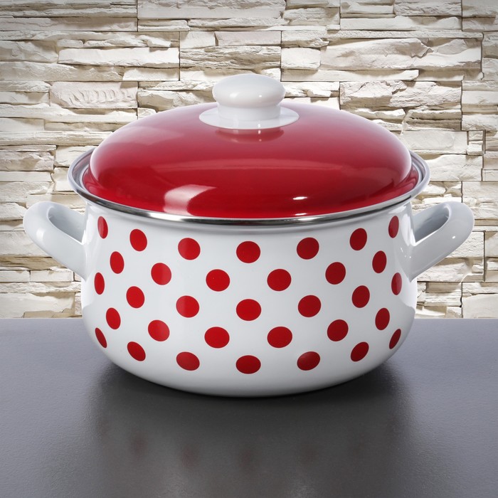 Кастрюля 4 л "Горошек", 20 см, эмалированная крышка
