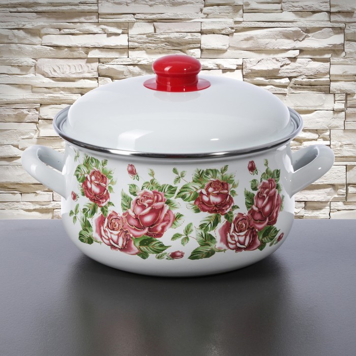 Кастрюля 4 л "Роза", 20 см, эмалированная крышка