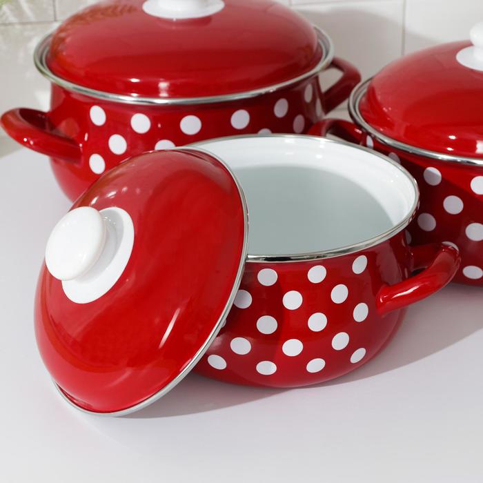 Набор кастрюля "Горошек", 3 предмета: 2 л, 3 л, 4 л, эмалированная крышка
