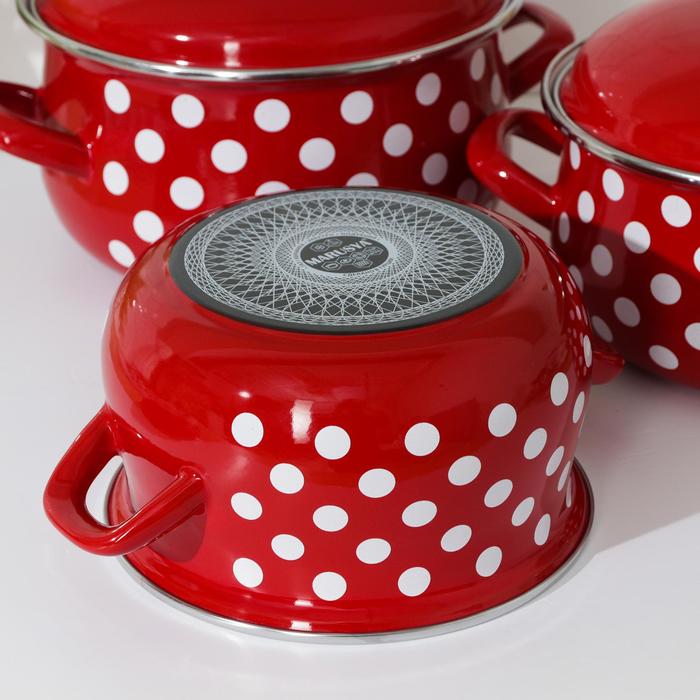 Набор кастрюля "Горошек", 3 предмета: 2 л, 3 л, 4 л, эмалированная крышка