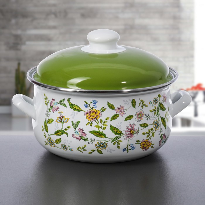 Набор кастрюль "Полевые цветы", 3 предмета: 2 л, 3 л, 4 л, эмалированные крышки