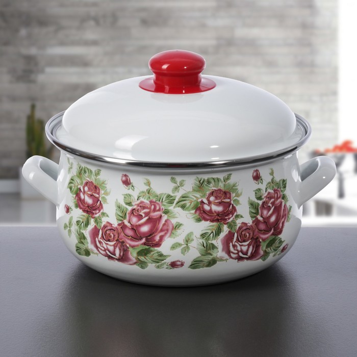 Набор кастрюль "Роза", 3 предмета: 2 л, 3 л, 4 л, эмалированная крышка