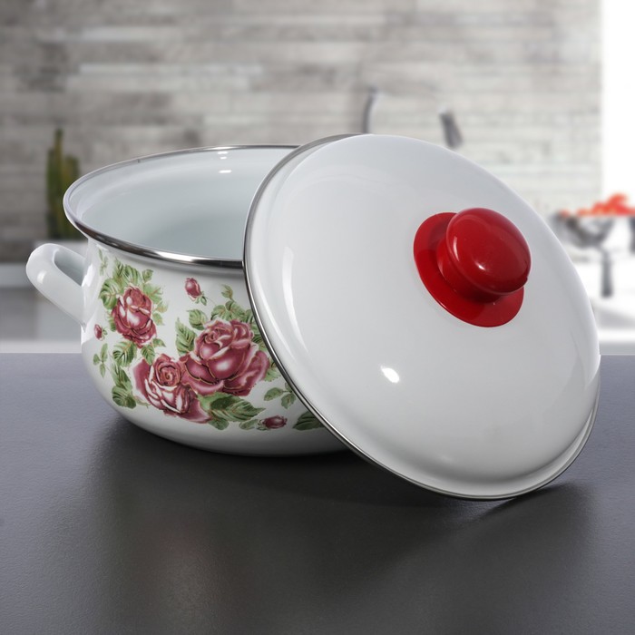 Набор кастрюль "Роза", 3 предмета: 2 л, 3 л, 4 л, эмалированная крышка