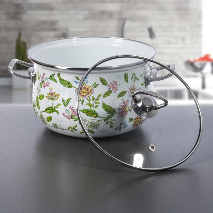Кастрюля 4 л "Полевые цветы", 20 см, стеклянная крышка