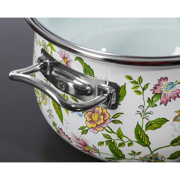 Кастрюля 4 л "Полевые цветы", 20 см, стеклянная крышка