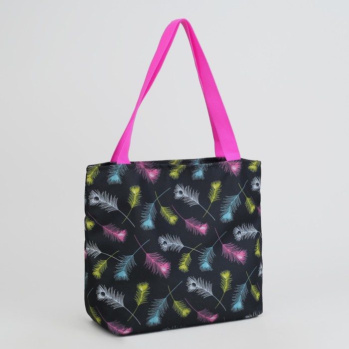 Сумка пляжная СХ-05, 30*12*30, отдел на молнии, Перья пестрые
