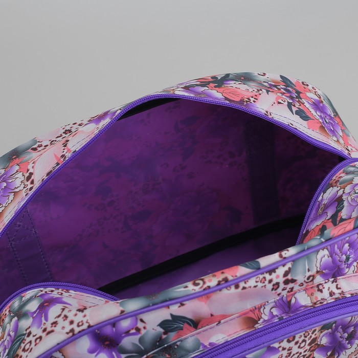 Саквояж «Розы», трансформер, 1 отдел на молнии, наружный карман, цвет фиолетовый