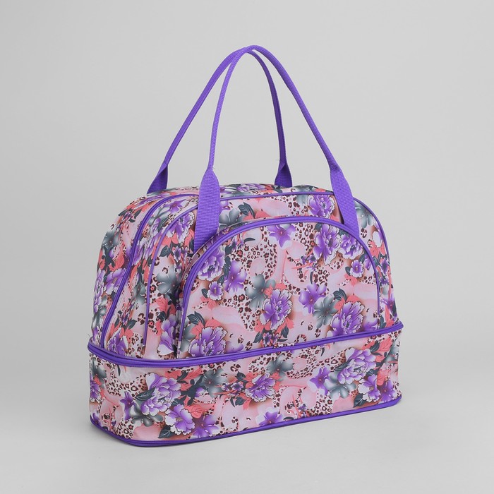 Саквояж «Розы», трансформер, 1 отдел на молнии, наружный карман, цвет фиолетовый