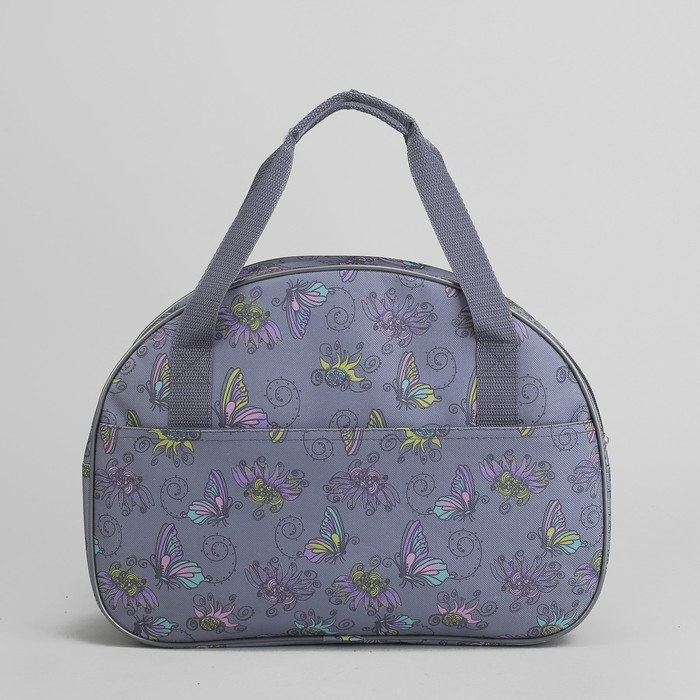 Саквояж «Бабочки», отдел на молнии, наружный карман, цвет серый