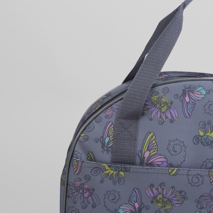 Саквояж «Бабочки», отдел на молнии, наружный карман, цвет серый