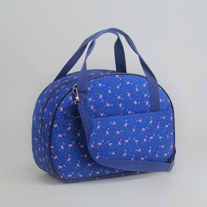 Саквояж «Фламинго», отдел на молнии, наружный карман, цвет голубой
