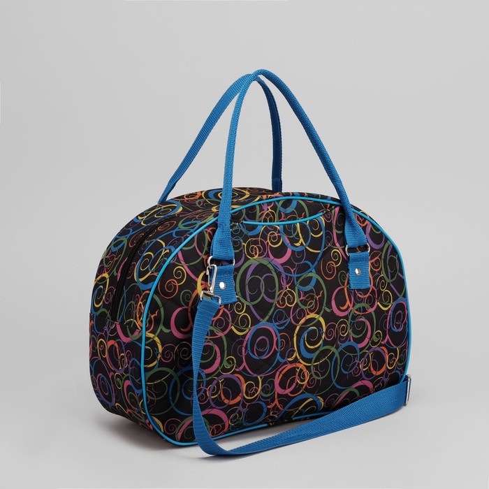 Саквояж "Спирали", отдел на молнии, наружный карман, длинный ремень, цвет чёрный