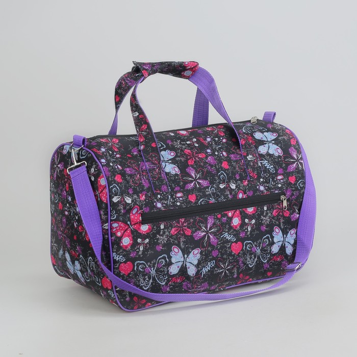 Саквояж "Бабочки", отдел на молнии, длинный ремень, цвет чёрный