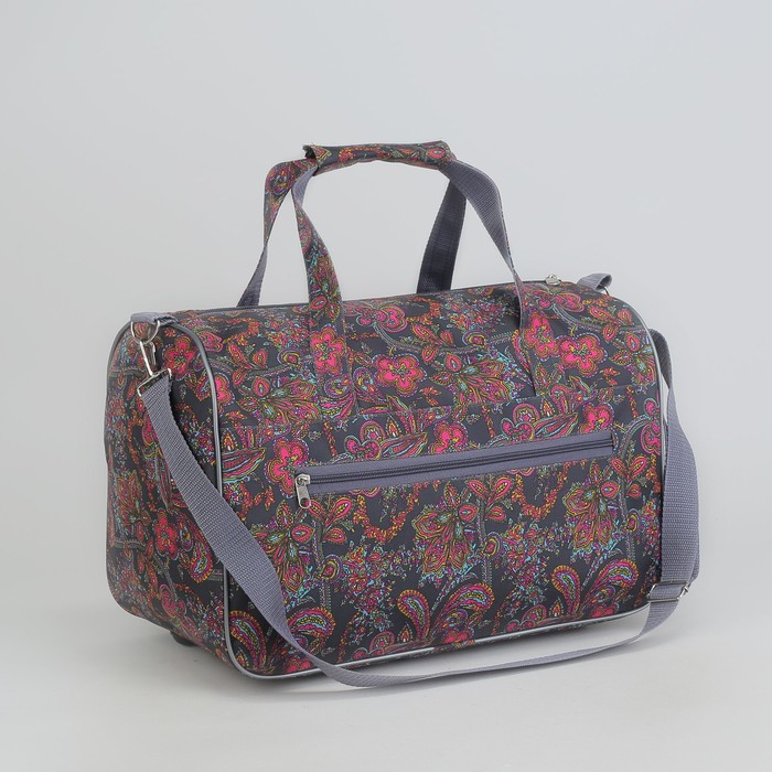 Саквояж «Хохлома», отдел на молнии, длинный ремень, цвет синий