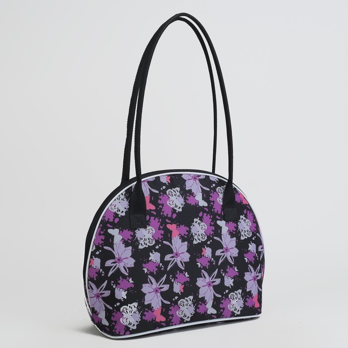 Сумка дорожная "Цветы", отдел на молнии, наружный карман, цвет сиреневый/чёрный