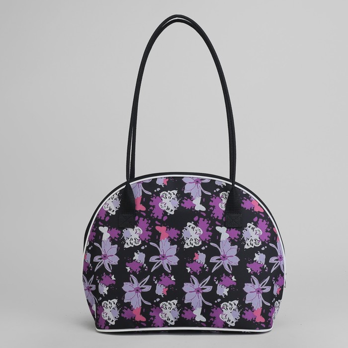Сумка дорожная "Цветы", отдел на молнии, наружный карман, цвет сиреневый/чёрный
