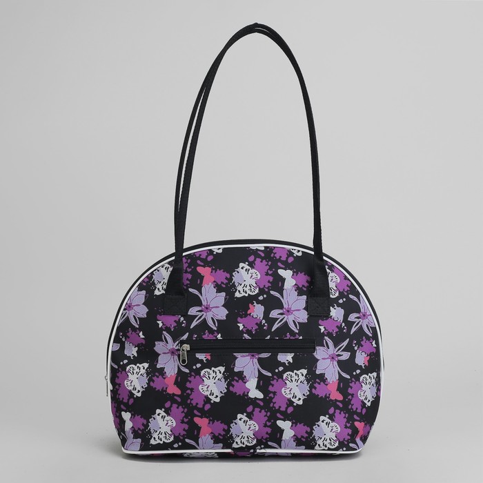 Сумка дорожная "Цветы", отдел на молнии, наружный карман, цвет сиреневый/чёрный