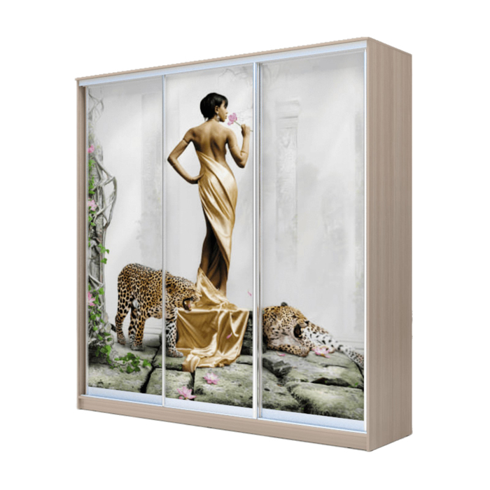 Шкаф-купе Хит-24-20-777 Ясень шимо светлый, Девушка с леопардом