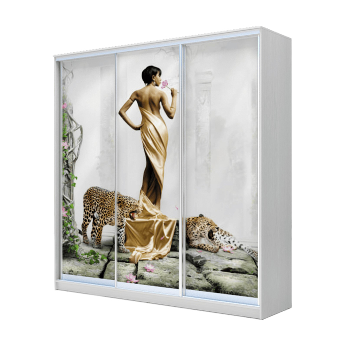 Шкаф-купе Хит-24-20-777 Белый, Девушка с леопардом