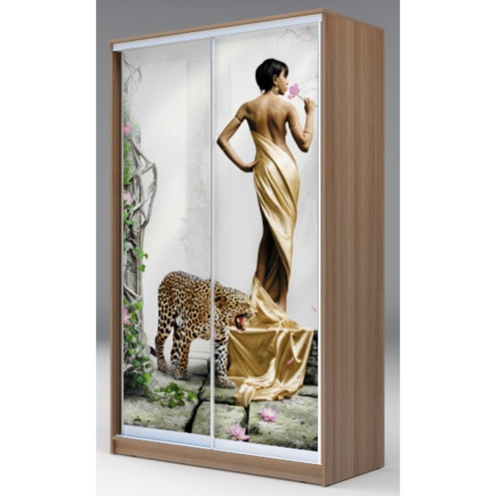 Шкаф-купе Хит-23-14-77 Ясень шимо тёмный, Девушка с леопардом