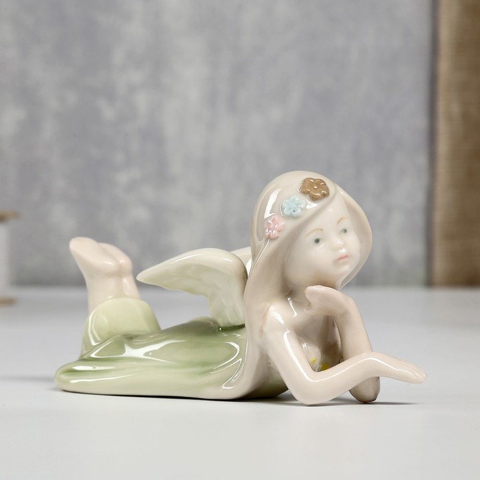 Сувенир керамика "Ангел в зелёном платье лежит" 6,5х13,8х7,5 см