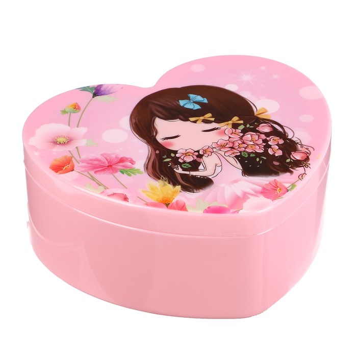 Шкатулка пластик сердце "Малышка в цветах" 5,5х13,5х12 см