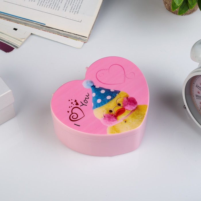 Шкатулка пластик сердце "Утёнок в очках и шапочке" 5,5х13,5х12 см