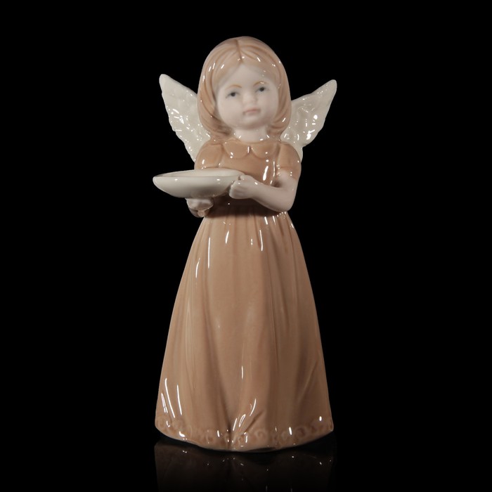 Сувенир керамика "Ангел в кофейном платье с тарелочкой" 15,2х6,5х5,3 см