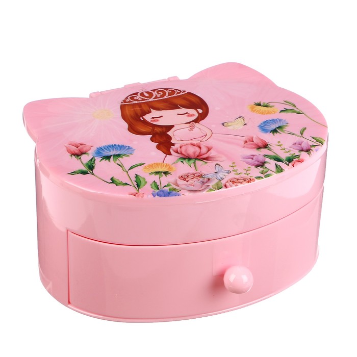 Шкатулка пластик с ящичком "Малышка в тиаре среди цветов" 7,5х15,5х12 см
