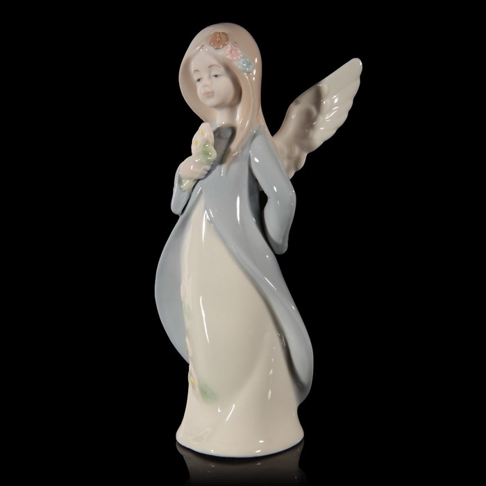 Сувенир керамика "Ангел-девочка в голубой накидке с цветами" 17,5х8,5х5,5 см
