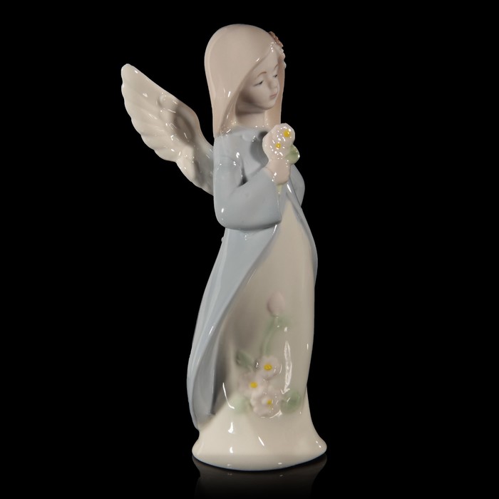 Сувенир керамика "Ангел-девочка в голубой накидке с цветами" 17,5х8,5х5,5 см