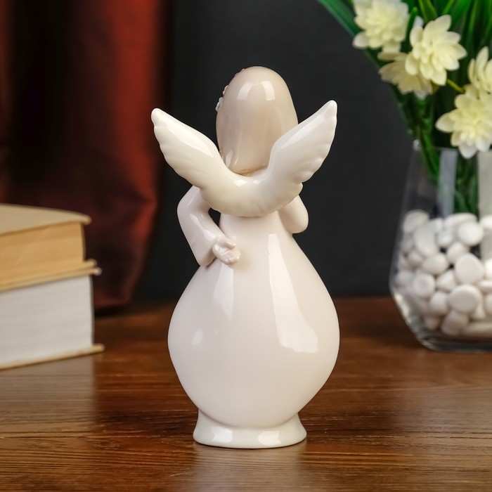 Сувенир керамика "Ангел-девочка в розовой накидке с цветами" 17,5х8,5х5,5 см