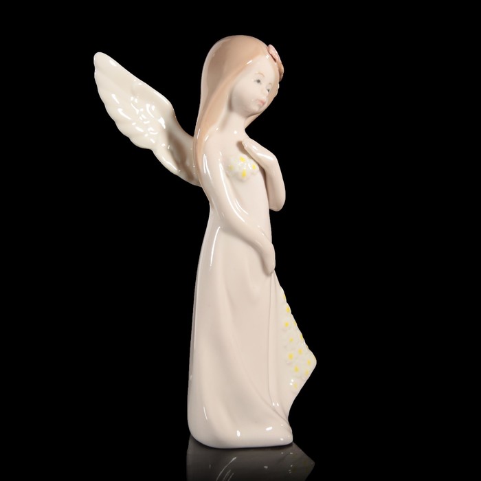 Сувенир керамика "Ангел-девочка в розовом платье с ромашками" 16,8х8,5х5 см