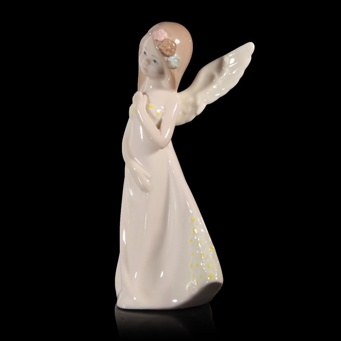 Сувенир керамика "Ангел-девочка в розовом платье с ромашками" 16,8х8,5х5 см