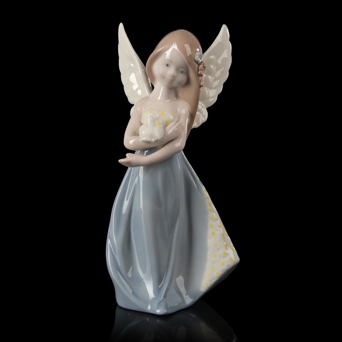Сувенир керамика "Ангел-девочка в голубом платье с ромашками и голубкой" 20х9х6,5 см