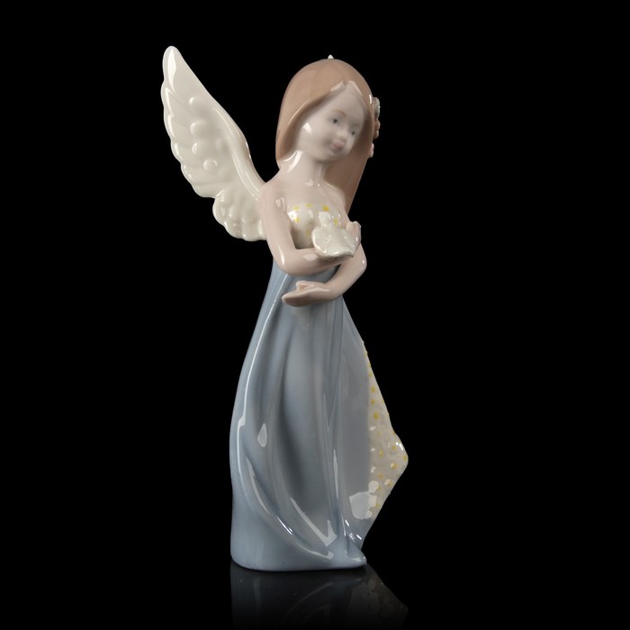 Сувенир керамика "Ангел-девочка в голубом платье с ромашками и голубкой" 20х9х6,5 см